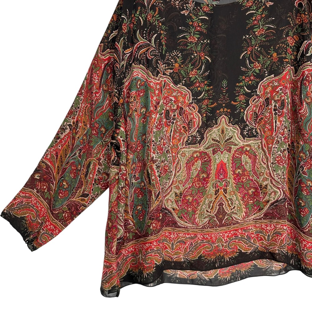 Lauren Ralph Lauren Womens 3X Paisley Floral Sheer Peasant Boho Blouse Top - Picture 10 of 12